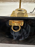 Vintage Black Salvatore Ferragamo Shiny Black Crossbody Purse With Gold Details