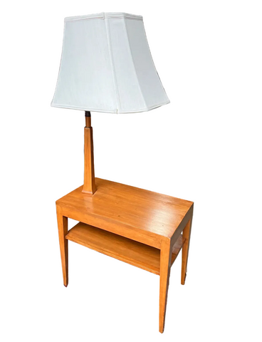 Mid Century Wooden Table With Lamp
