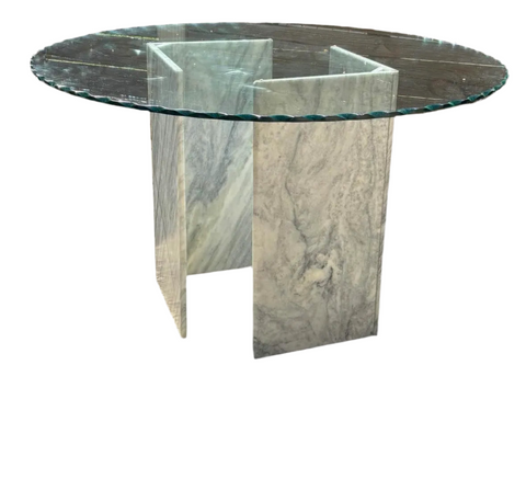 Geometric Marble Table and Scalloped Glass Top