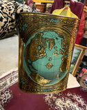Small Gold World Map Wastebasket With Teal Accents