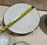 Collection of Noritake Silver Rimmed Plates and Serving Pieces- Set of 24