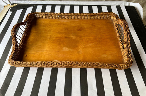 Vintage Wooden and Wicker Tray
