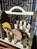 Vintage Folk Art Flying Goose and Sunrise Scene on Wooden Basket