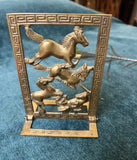 Brass Equestrian Bookend With Greek Key Accents