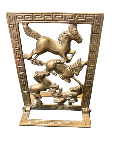 Brass Equestrian Bookend With Greek Key Accents