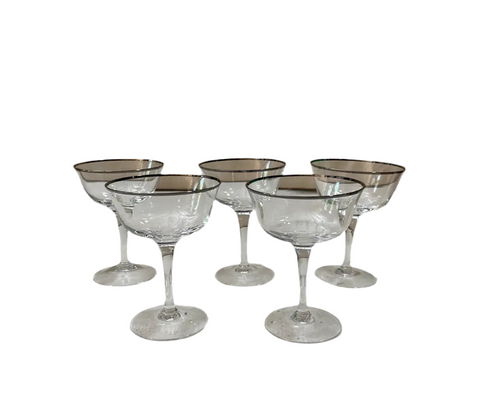 1970s Collection of Silver Rimmed Champagne Glasses- Set of 5