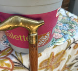 Wooden Cane With Brass Elephant Handle and Flower Accents