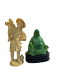 Pair of Asian Jade and Bone Colored Sculptures