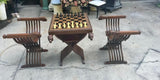 Vintage Foldable Chess Set- Chairs, Table Base, Chess Table Top, and Pieces- Set of 36