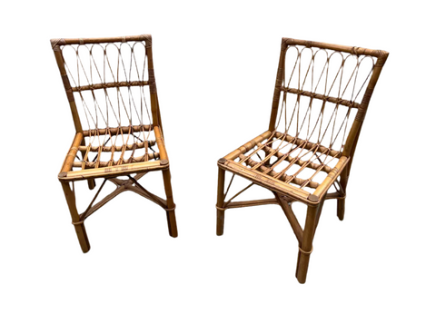 Pair of Boho Chic Rattan Detailed Side Chairs