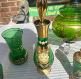 Collection of Venetian Green Glass Serving Pieces With Gold Accents