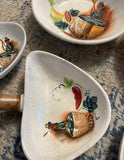 Porcelain Skillet, Dipping Dish, Vintage Appetizer Set With Wooden Handles- Set of 6