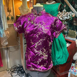 90's Purple Silk Qipao Style Asian Shirt, Size L