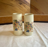 Pair of Miniature Vintage Skinny Asian Style Vases With Floral Accents