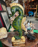 Vintage Green Tall Seahorse Sculpture