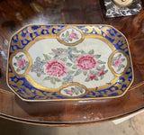 Detailed Floral Vintage Ceramic Petite Tray With Gold Accents