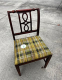 1970s Wooden Accent Chair With Green Plaid Cushion