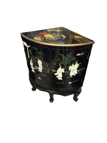 Vintage Asian Style Black Lacquer Corner Table