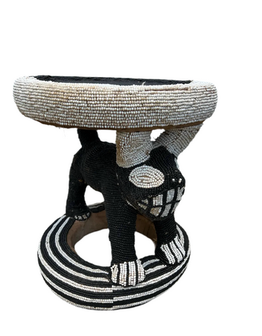 Black and White Hand Beaded African Style Stool