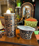 Pair of Asian Inspired Peacock Design Umbrella Stand and Vase