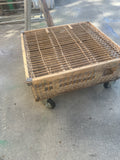Vintage Wicker Square Rolling Coffee Table