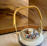 Vintage Asian Style Ceramic Teapot With Wicker Handle
