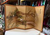 Asian Half Silk Screen With Bird Accents