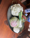 Vintage Ceramic Vegetable and Metal Basket Set