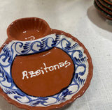 Pair of Spanish Olive Serving Dishes With Blue and White Accents