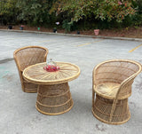 Rattan Wicker Collection Pair of Chairs and Matching Table White Glove Trio