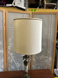 Vintage Brass and White Acanthus Table Lamp with Shade and Pineapple Details