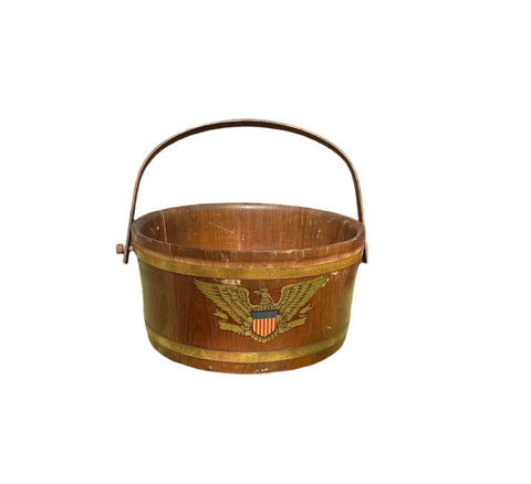Large Wooden Round Basket With Eagle Accents