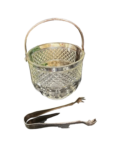 Vintage Detailed Glass Champagne Bucket/ Ice Bucket With Silver Tongs