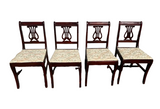 Antique Harp Lyre Back Wooden Dining Chairs- Set of 4