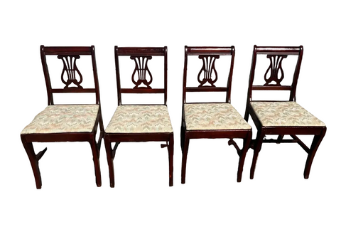 Antique Harp Lyre Back Wooden Dining Chairs- Set of 4