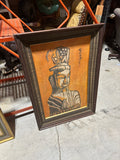 Vintage Orange Asian Painting in Wooden Frame