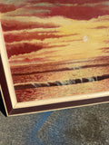 Vintage Seascape Sunset Painting on Canvas, Framed
