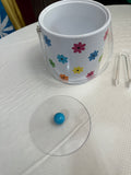 Floral Plastic Vintage Ice Bucket With Clear Tongs