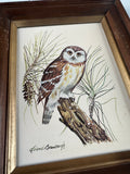Owl Painting in Wooden Frame, Signed by Artist