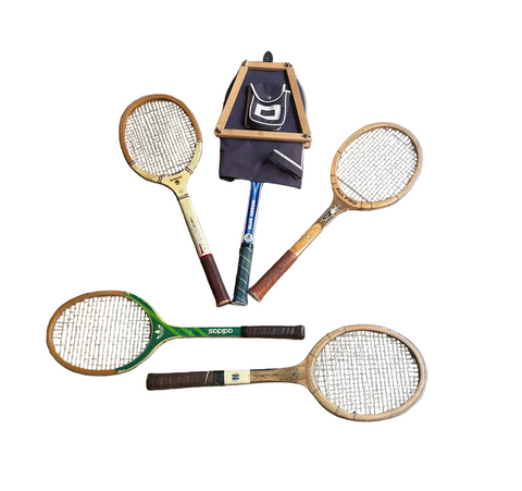Vintage Miscellaneous Collection of Wooden Tennis Rackets With Cover