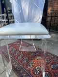 Pair of Lucite Miami Vice Swan Chairs With Standing Clock Side Table