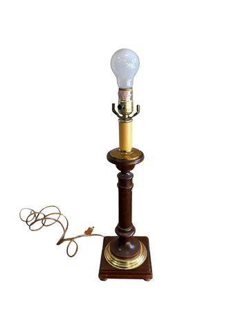 Vintage Mid-Century Modern Wooden Table Lamp with Gold Accents