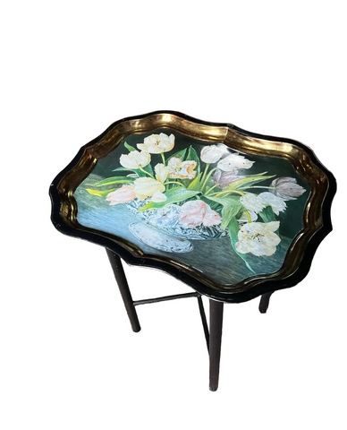 Floral Black Tray With Stand, Made in England