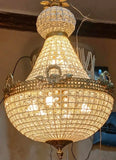 Extra Wide Gold and Crystal Hollywood Regency Chandelier