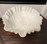 Rose Detailed Milk Glass Opaque Bowl