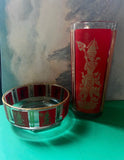 1970s Asian Culver Thai Goddess Glass and Bowl Pair