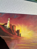 Lighthouse and Sunset Seascape Painting on Canvas