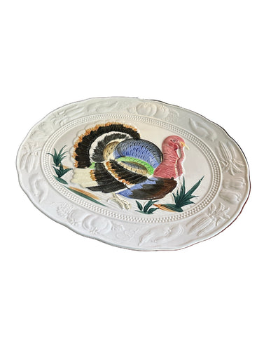 Large Ceramic Hand Painted Turkey Thanksgiving Tray