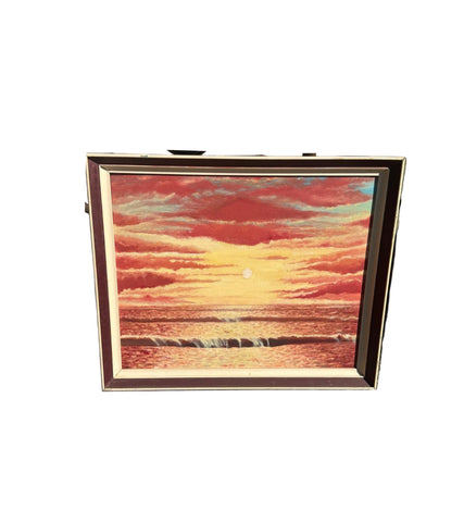 Vintage Seascape Sunset Painting on Canvas, Framed