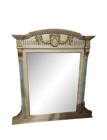 Large Vintage Table Mirror With Blue and Gold Accents